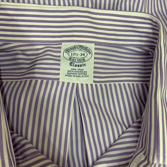 Sz17.5 Brooks Brothers Button Down Shirt 👔 Lavender and White - Picture 5 of 6